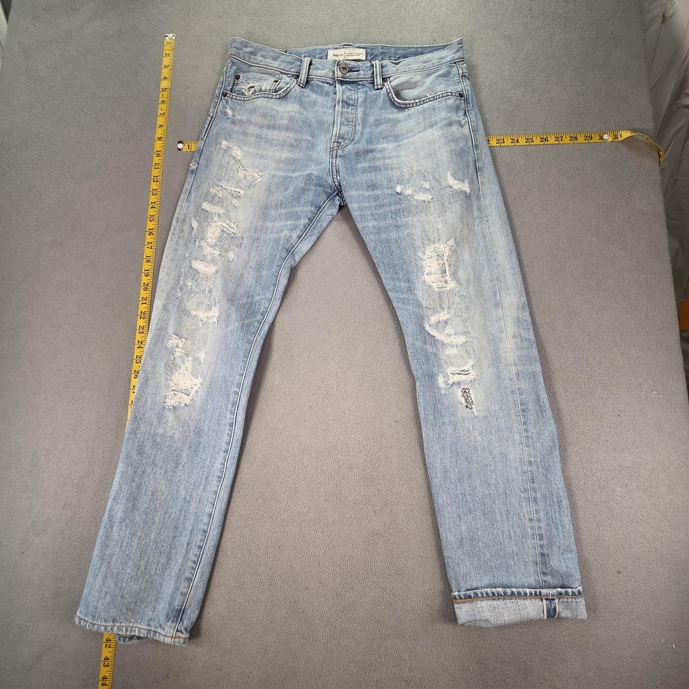 Gap 1969 Kahara Japanese Selvedge Jeans Mens 32x30 Light Blue Distressed Slim